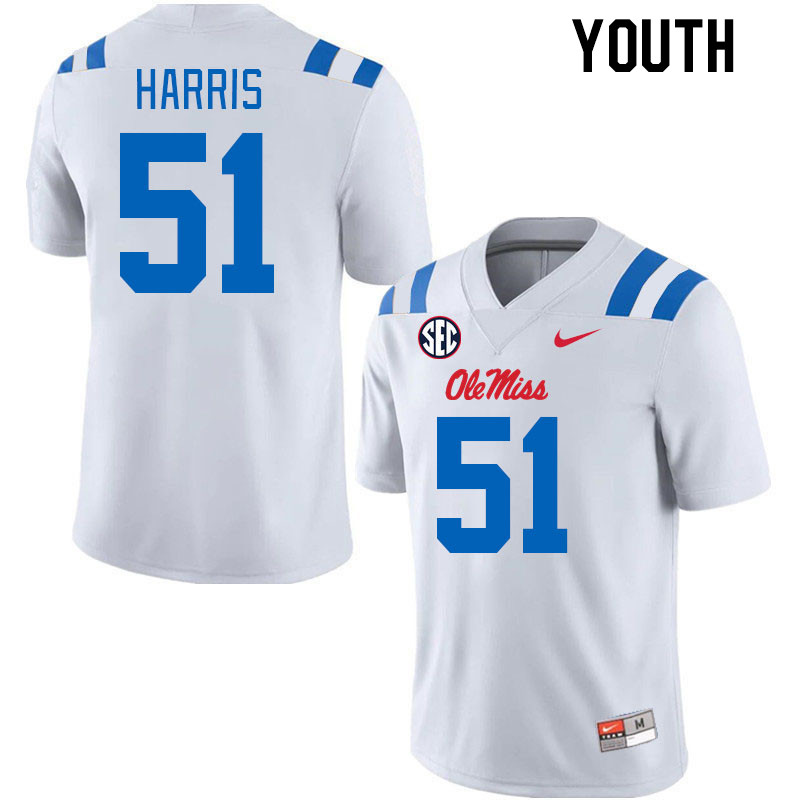 Youth #51 Zxavian Harris Ole Miss Rebels 2024 New Uniforms College Football Jerseys Stitched-White